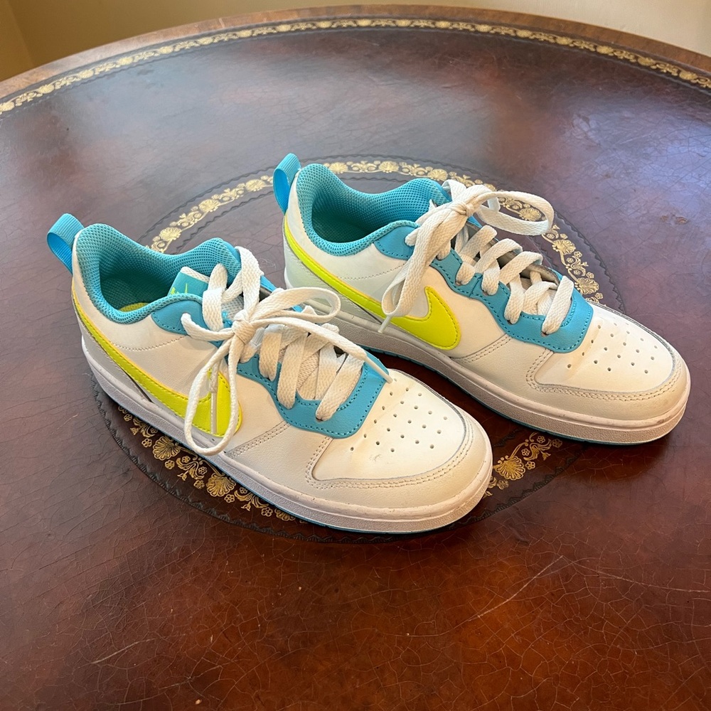 Kids White and Blue Athletic Shoes